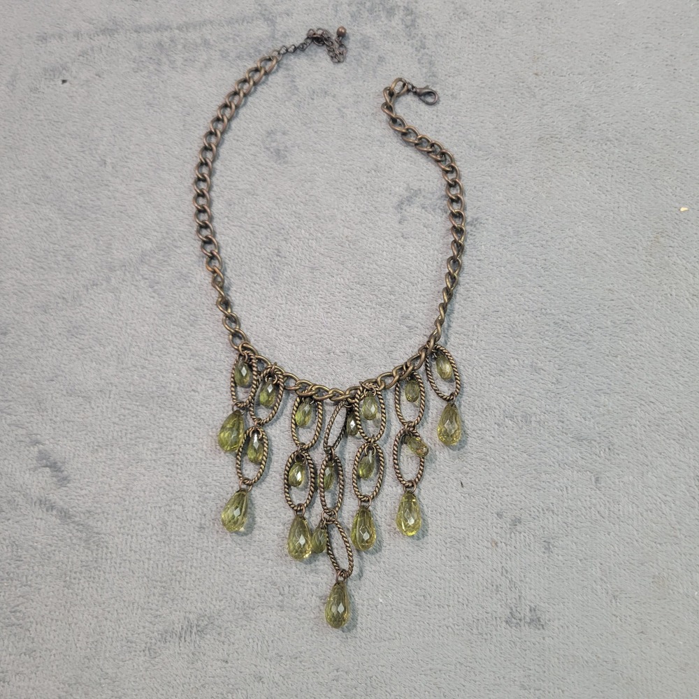 Bib Necklace Women OS Green Antique Bronze Teardrop Boho Statement Goblincore